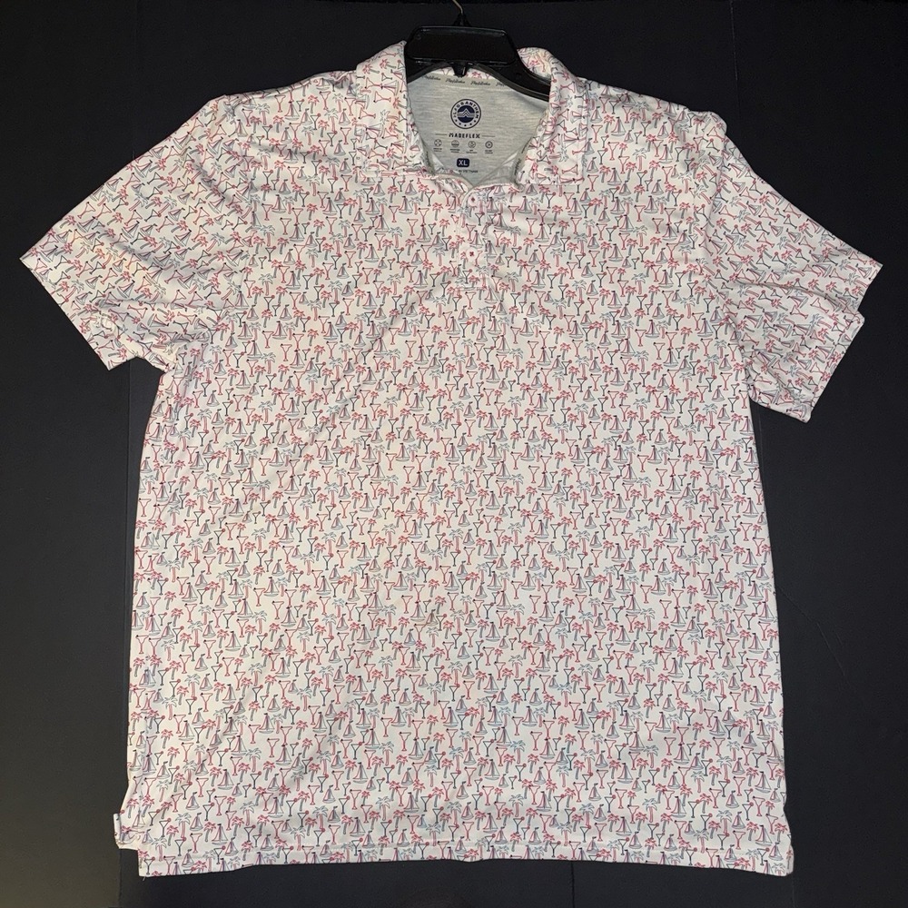 Men's XL Flag & Anthem MadeFlex Polo White Red Blue Short Sleeve Graphic